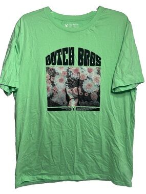 Dutch Bros Coffee Short Sleeve T-shirt Mens XL Light Green Flowers Peace